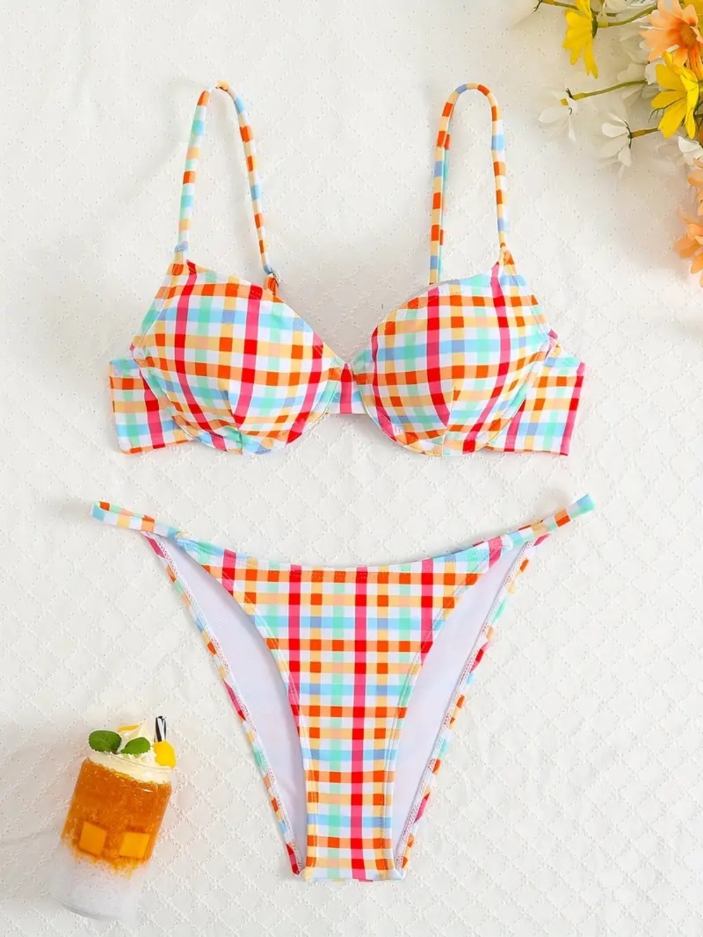 Multi-Color Plaid Bikini Set - Women Swim Bikini